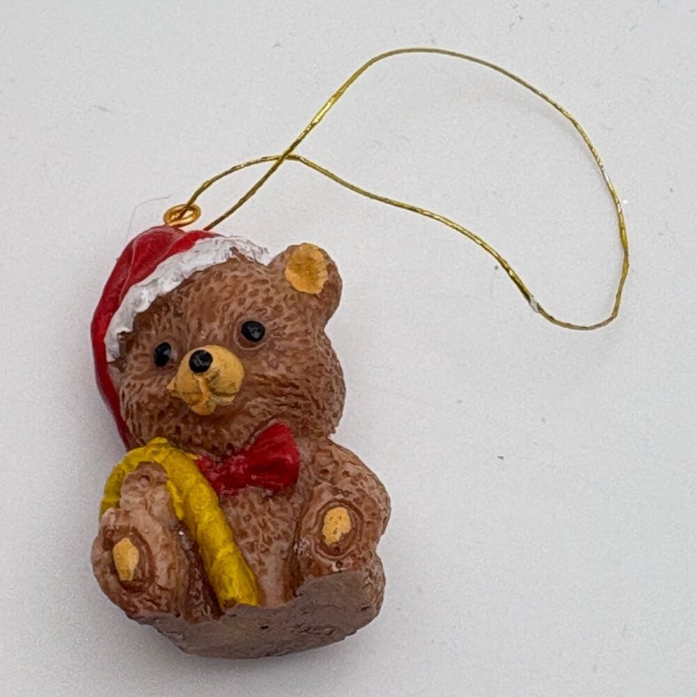 Vintage Santa Claus Teddy Bear Christmas Ornament Mini Holding Candy Cane - Picture 2 of 6